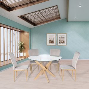 Τραπέζι KATLA Διάφανο/Φυσικό Γυαλί/Ξύλο 120x120x75cm