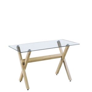 Τραπέζι BEE Διάφανο/Φυσικό Ξύλο/Γυαλί 140x80x75cm